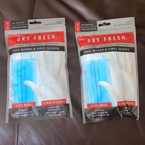 Two packs: 5 face masks & 5 vinyl gloves. 10 Each